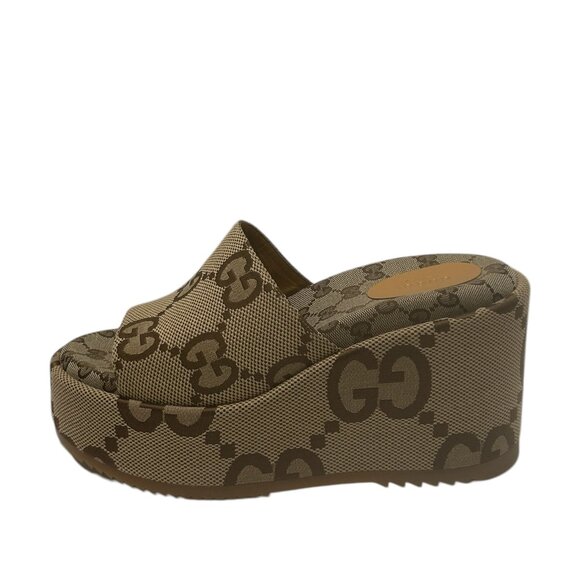 $890 Gucci NIB Brown Monogram Platform Mules size 12 / eu 42 - Picture 1 of 6